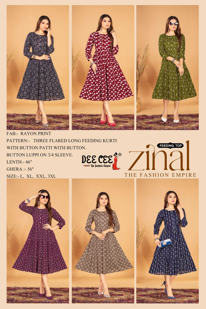 Zinal By Deecee Flared Rayon Printed Kurtis Wholesale Market In Surat